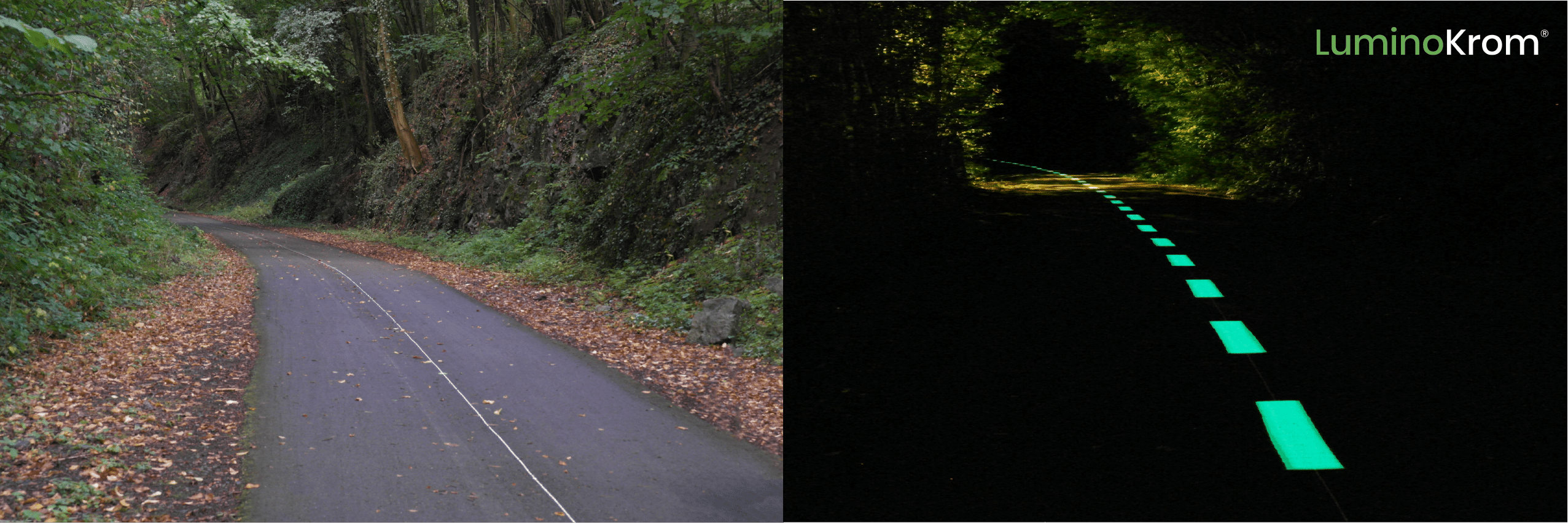 Piste cyclable Namur avec peinture luminescente