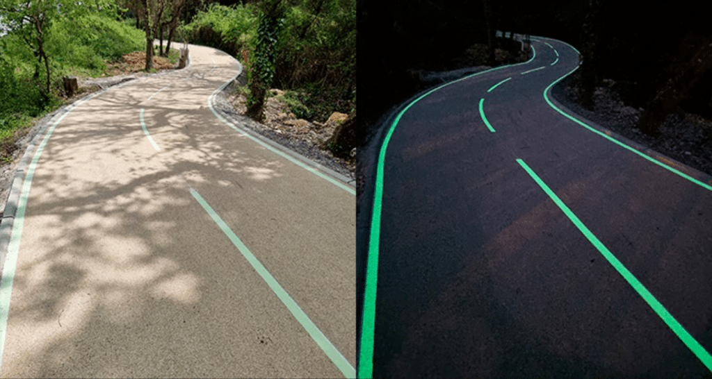 Peinture luminescente sur domaine routier