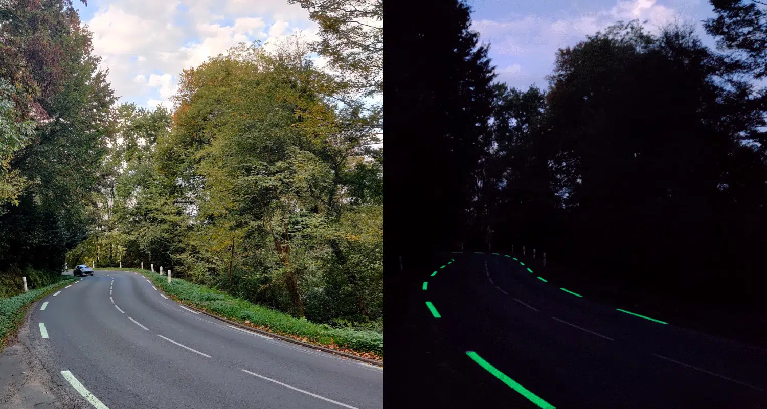 Peinture luminescente sur domaine routier