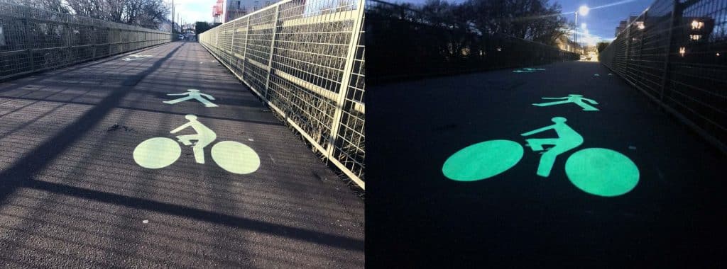 Piste cyclable Brest avec peinture luminescente