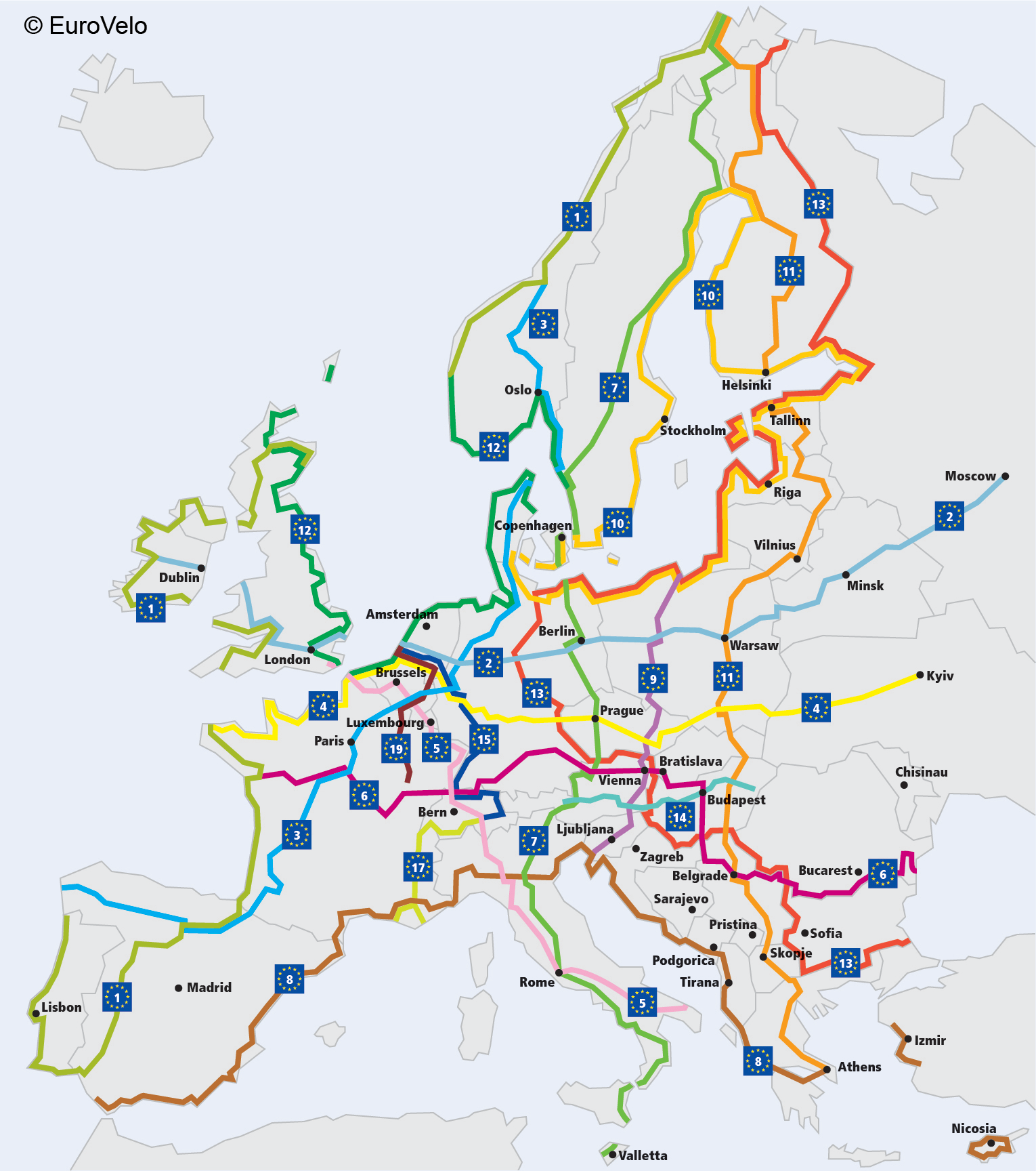 Vacances à vélo en Europe, carte EuroVelo