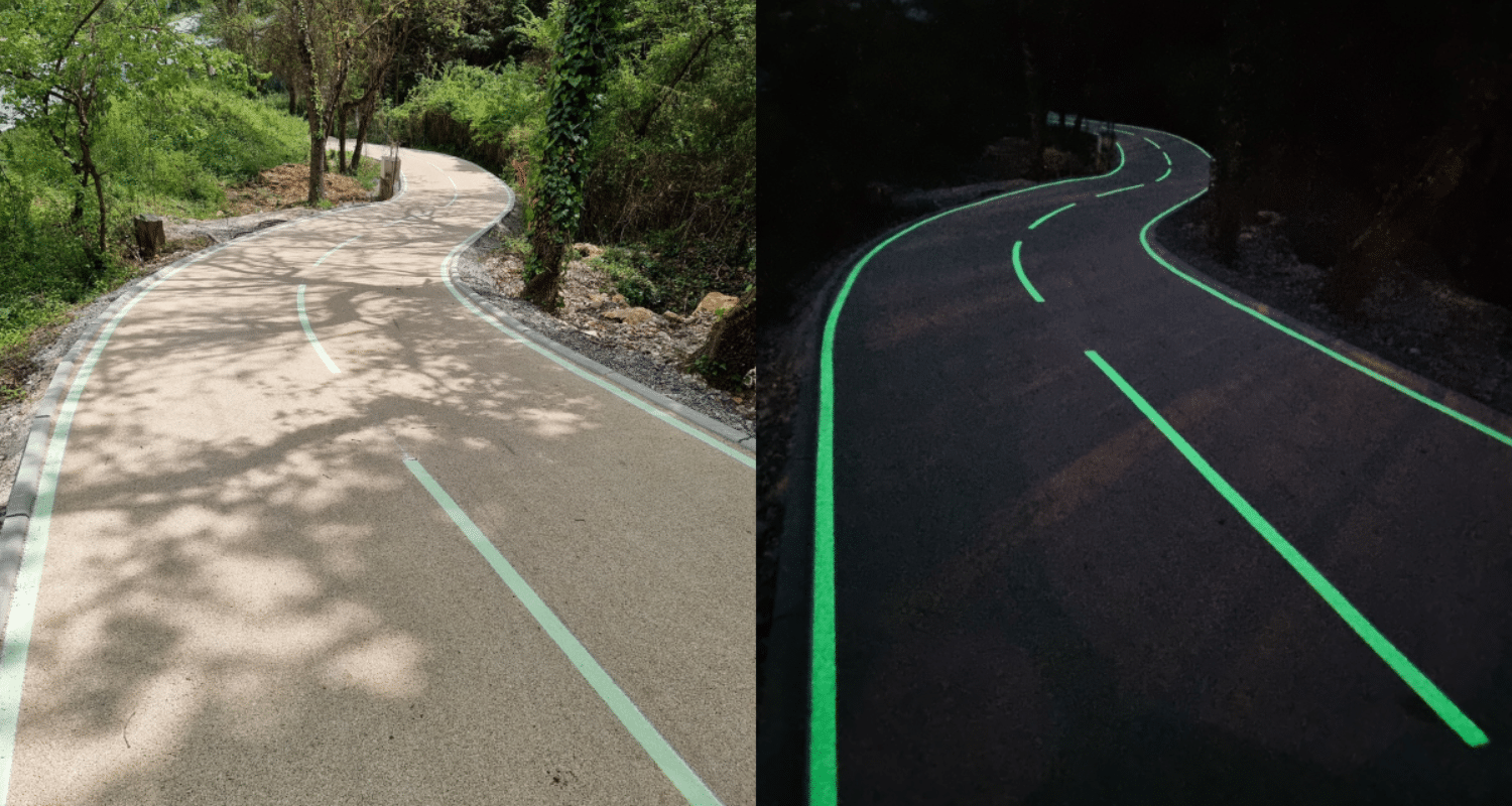 Piste cyclable aux marquages photoluminescents de nuit