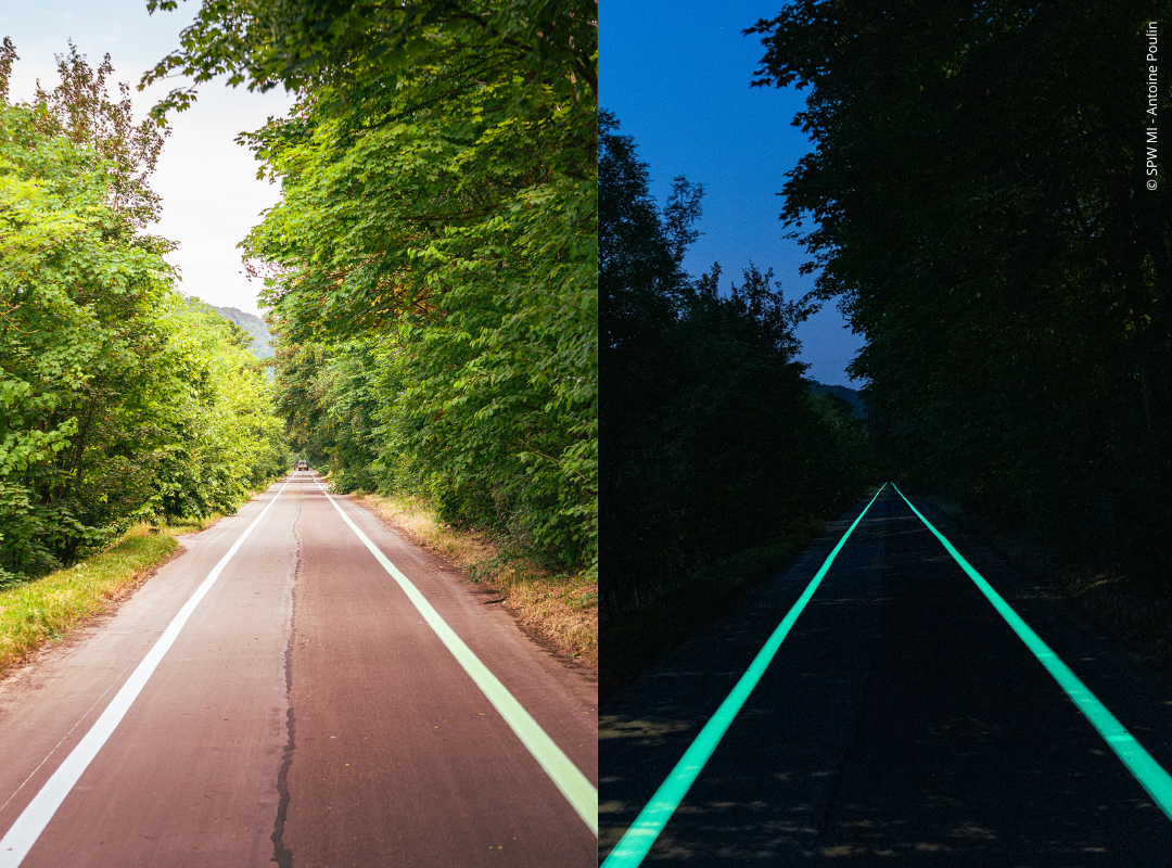 Piste cyclable du RAVeL de Beez de jour et de nuit