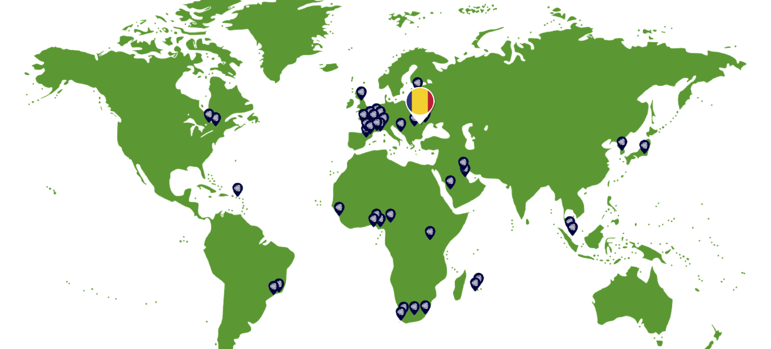 Carte du monde avec distributeur Roumanie