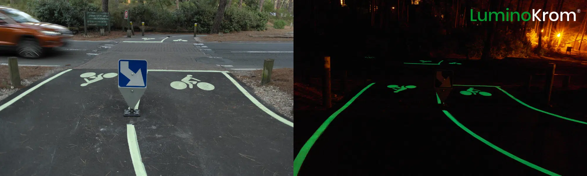 Jour et nuit de la piste cyclable de Carcans