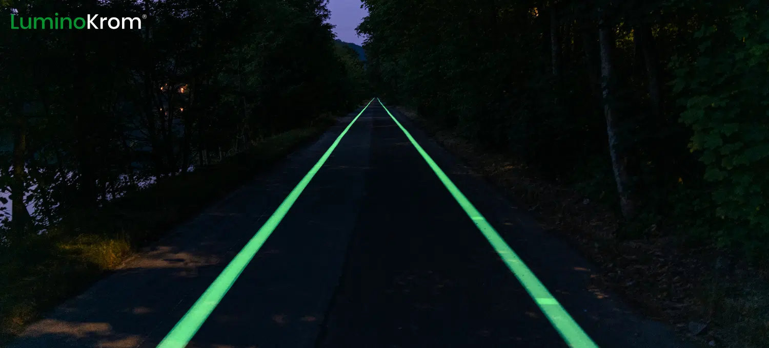 Piste cyclable lumineuse dans la nuit 