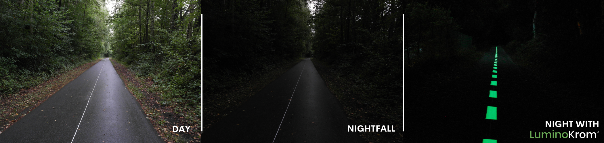 Luminescent marking Luminokrom on a bicycle path